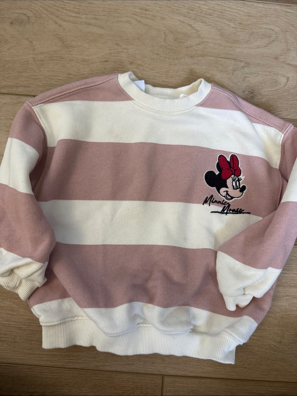 Zara Cream and Pink Striped Crewneck with Minnie Patch